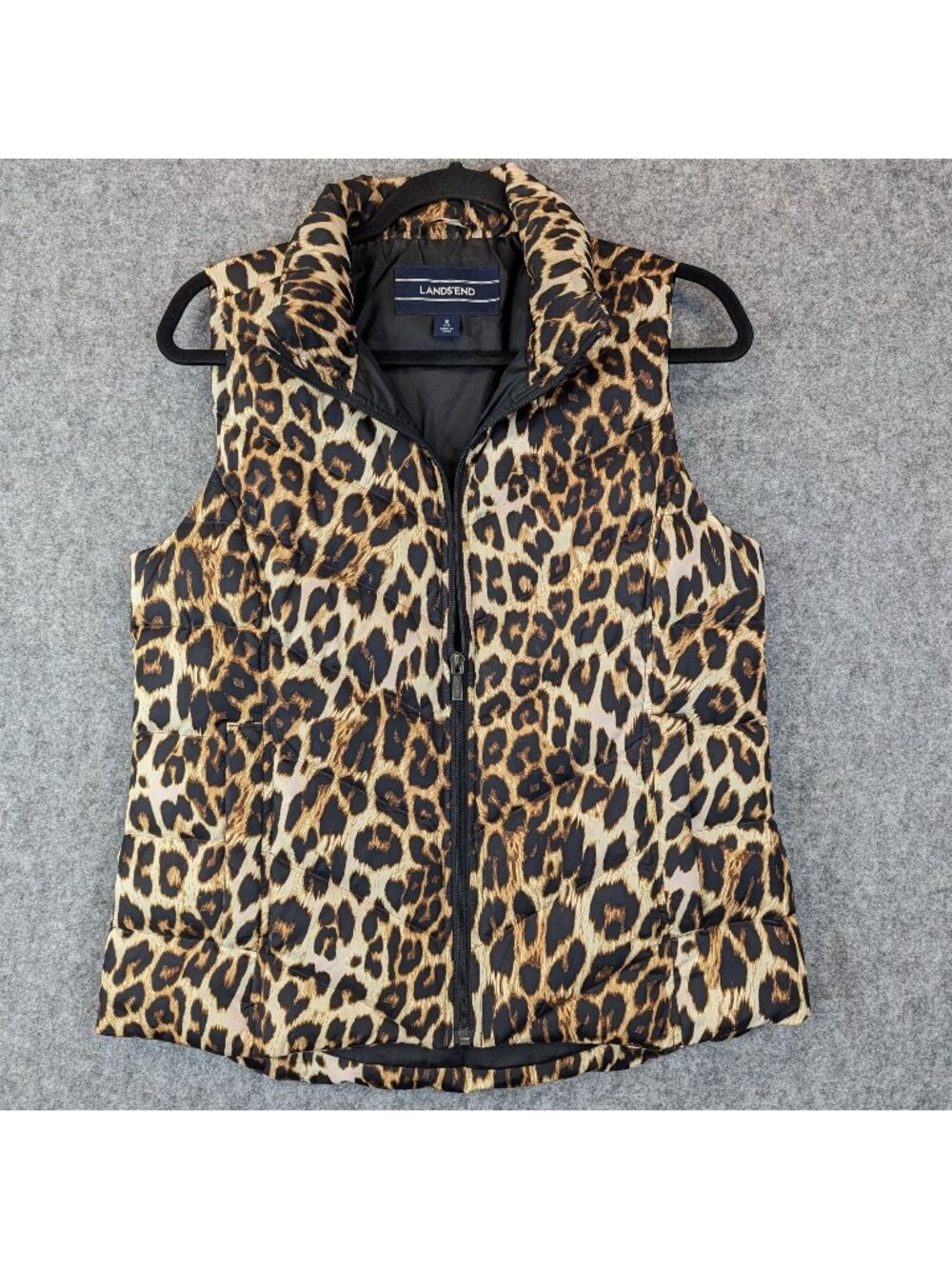 Lands' End Women's Small Puffer Vest Leopard Cheetah Animal Print Insulated
